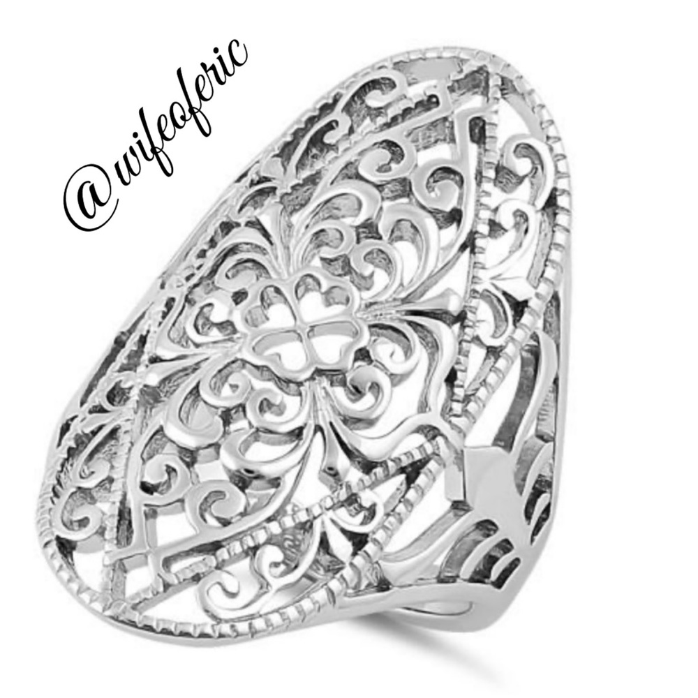 Sterling Silver .925 Intricate Hearts & Vines Ring